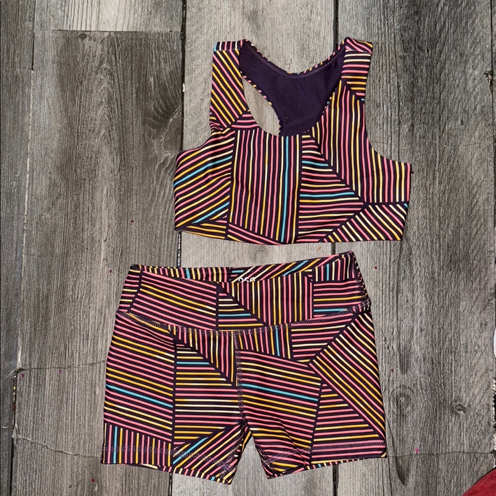 Striped Multicolor Sports Bra and Shorts DSG Set